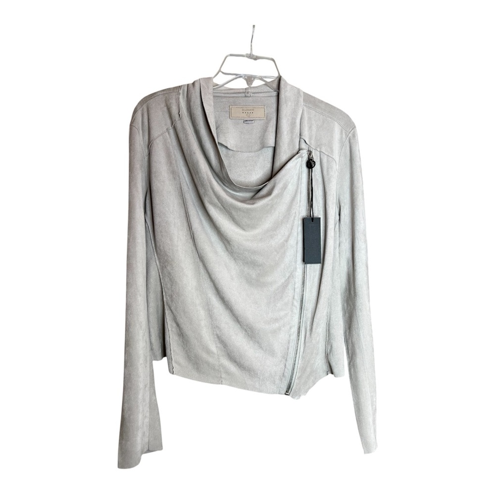 BLANK NYC Women’s Faux Suede Light Gray Asymmetrical Zip Moto Jacket SZ L NWT